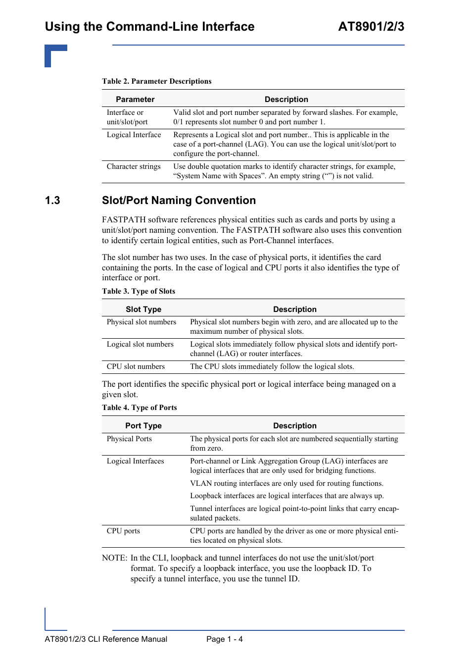 3 slot/port naming convention, 3 slot/port naming convention - 4 | Kontron AT890X Full-Size CLI User Manual | Page 28 / 304