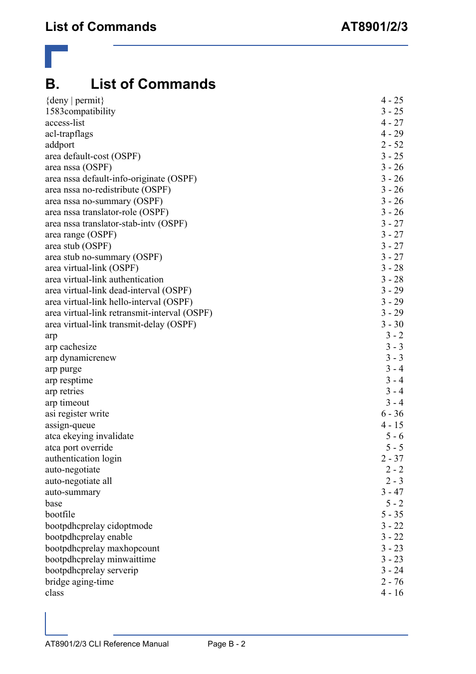 B. list of commands | Kontron AT890X Full-Size CLI User Manual | Page 286 / 304