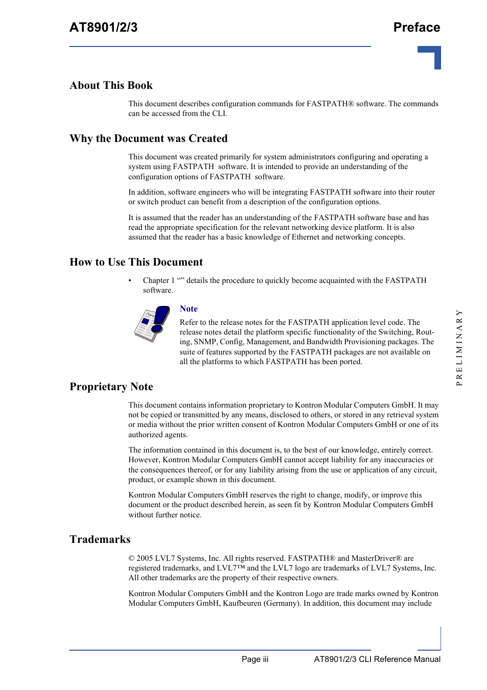 About this book, Why the document was created, How to use this document | Trademarks | Kontron AT890X Full-Size CLI User Manual | Page 3 / 304