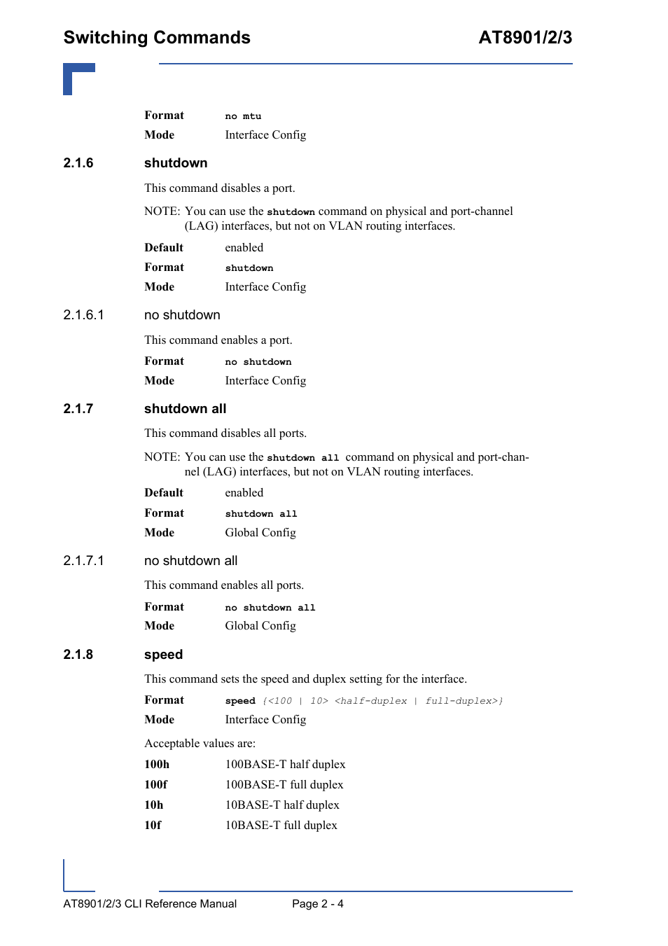 6 shutdown, 7 shutdown all, 8 speed | Shutdown - 4, Shutdown all - 4, Speed - 4 | Kontron AT890X Full-Size CLI User Manual | Page 38 / 304
