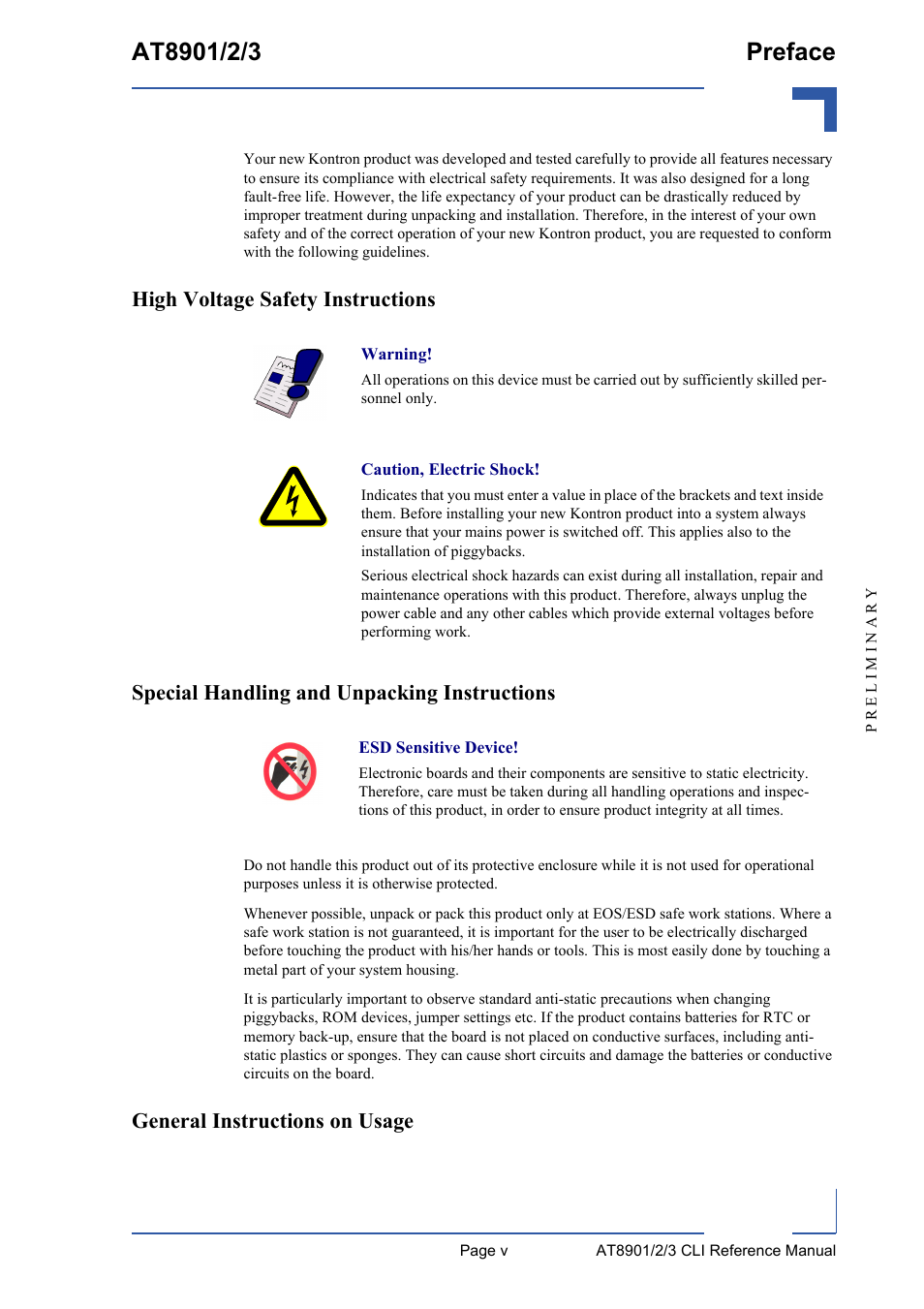 General instructions on usage | Kontron AT890X Full-Size CLI User Manual | Page 5 / 304