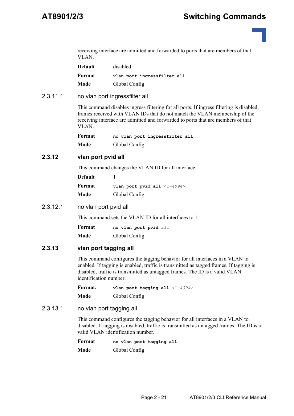 12 vlan port pvid all, 13 vlan port tagging all | Kontron AT890X Full-Size CLI User Manual | Page 55 / 304