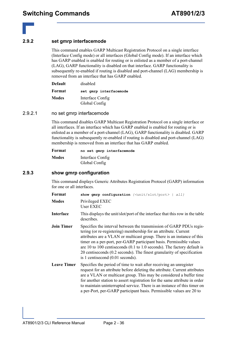 2 set gmrp interfacemode, 3 show gmrp configuration, Set gmrp interfacemode - 36 | Show gmrp configuration - 36 | Kontron AT890X Full-Size CLI User Manual | Page 70 / 304