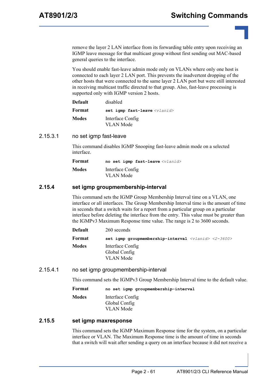 4 set igmp groupmembership-interval, 5 set igmp maxresponse | Kontron AT890X Full-Size CLI User Manual | Page 95 / 304