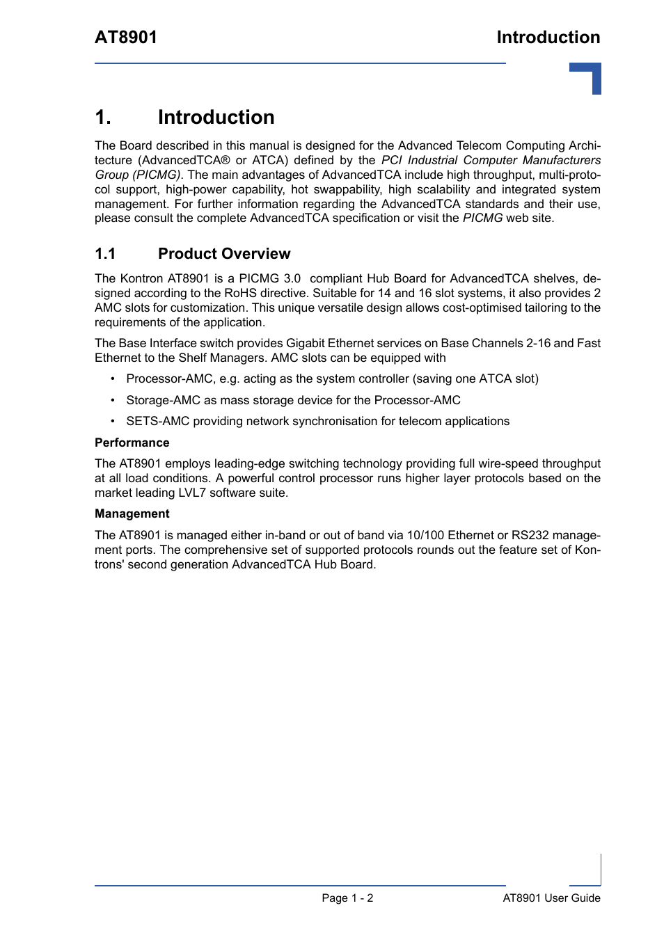 Introduction, 1 product overview, Introduction - 2 | 1 product overview - 2, At8901 introduction | Kontron AT8901 User Manual | Page 14 / 79