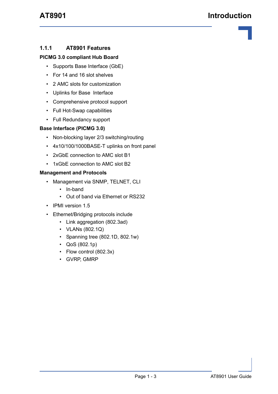 1 at8901 features, At8901 features - 3, At8901 introduction | Kontron AT8901 User Manual | Page 15 / 79