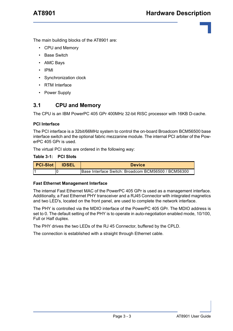 1 cpu and memory, 1 cpu and memory - 3, Pci slots - 3 | At8901 hardware description | Kontron AT8901 User Manual | Page 34 / 79