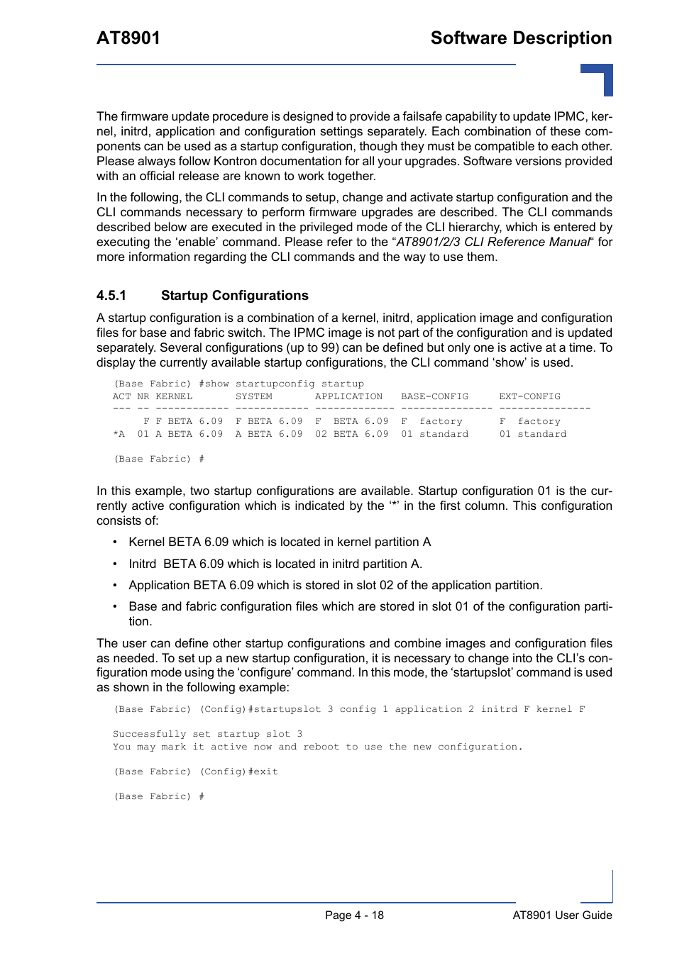 1 startup configurations, Startup configurations - 18, At8901 software description | Kontron AT8901 User Manual | Page 70 / 79