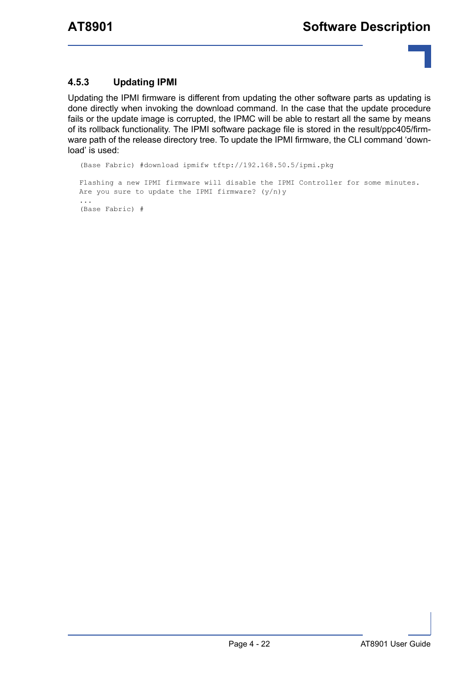 3 updating ipmi, Updating ipmi - 22, At8901 software description | Kontron AT8901 User Manual | Page 74 / 79