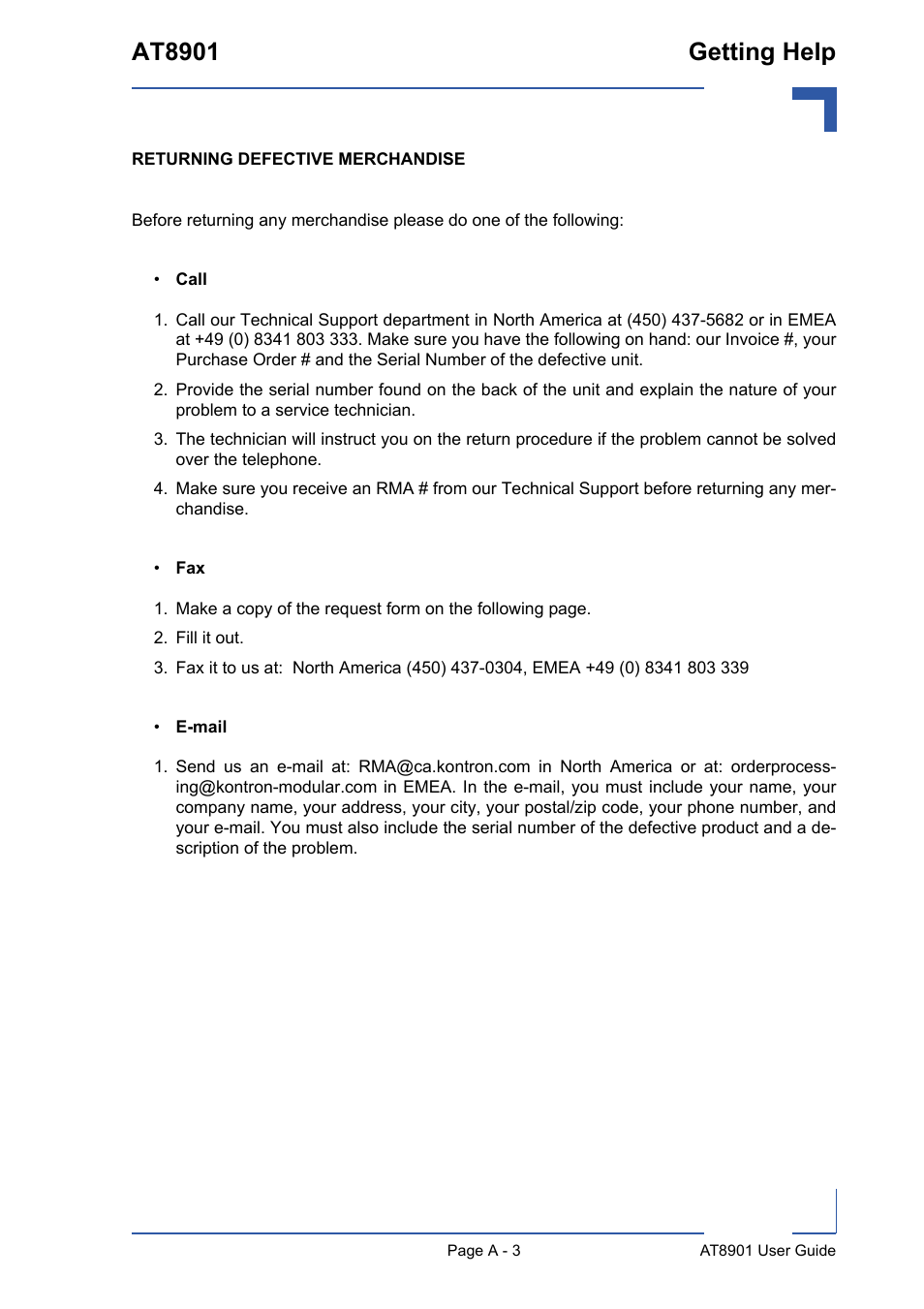 At8901 getting help | Kontron AT8901 User Manual | Page 77 / 79