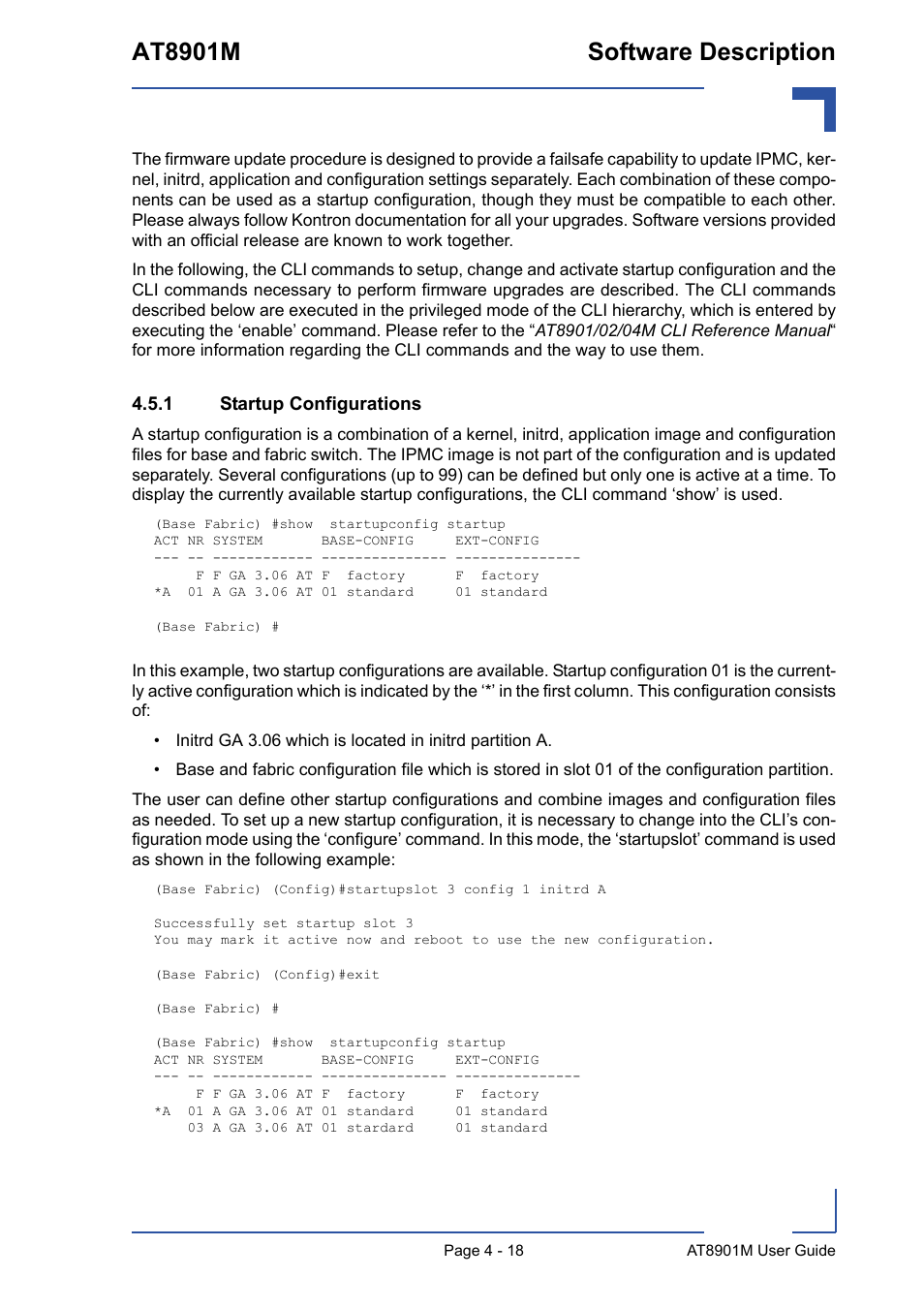 1 startup configurations, Startup configurations - 18, At8901m software description | Kontron AT8901M User Manual | Page 68 / 76