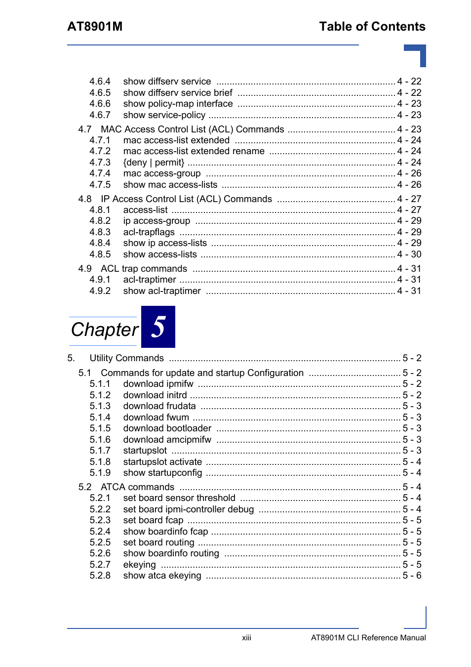 Chapter, At8901m table of contents | Kontron AT8901M CLI User Manual | Page 13 / 313