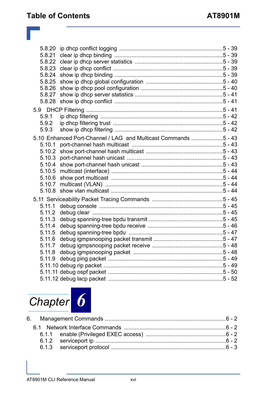 Chapter, Table of contents at8901m | Kontron AT8901M CLI User Manual | Page 16 / 313