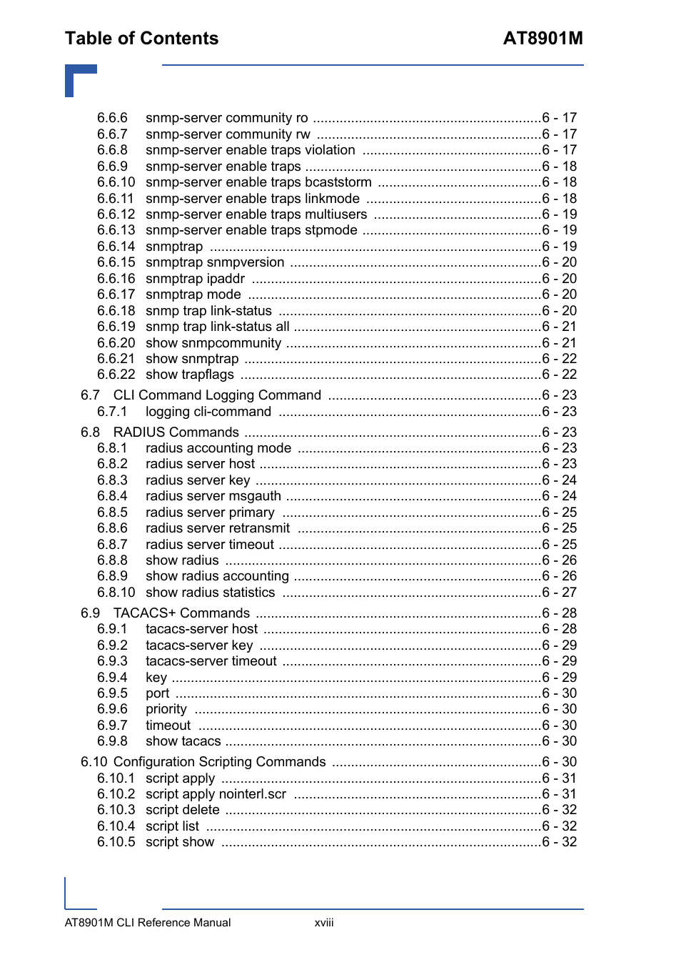 Table of contents at8901m | Kontron AT8901M CLI User Manual | Page 18 / 313