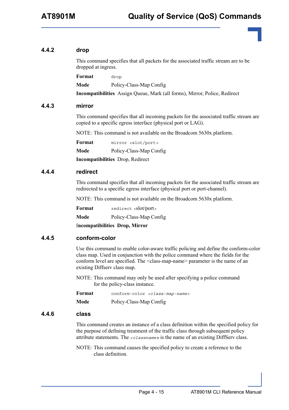 2 drop, 3 mirror, 4 redirect | 5 conform-color, 6 class, Drop - 15, Mirror - 15, Redirect - 15, Conform-color - 15, Class - 15 | Kontron AT8901M CLI User Manual | Page 183 / 313