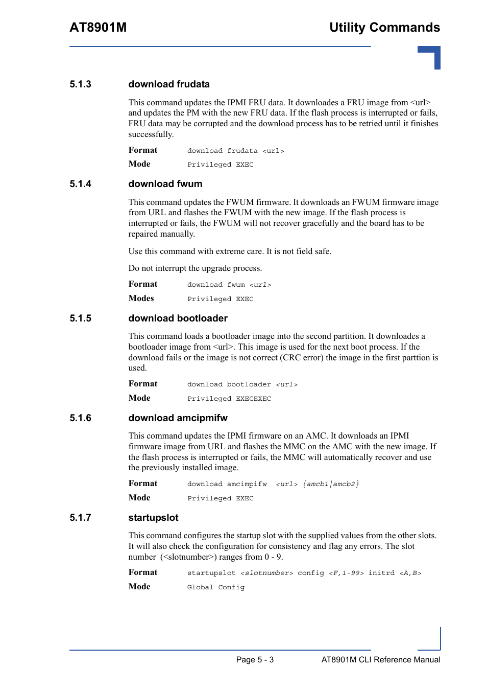 3 download frudata, 4 download fwum, 5 download bootloader | 6 download amcipmifw, 7 startupslot, Download frudata - 3, Download fwum - 3, Download bootloader - 3, Download amcipmifw - 3, Startupslot - 3 | Kontron AT8901M CLI User Manual | Page 203 / 313