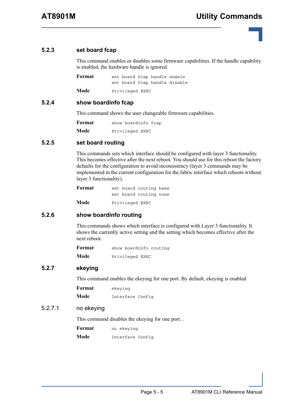 3 set board fcap, 4 show boardinfo fcap, 5 set board routing | 6 show boardinfo routing, 7 ekeying, Set board fcap - 5, Show boardinfo fcap - 5, Set board routing - 5, Show boardinfo routing - 5, Ekeying - 5 | Kontron AT8901M CLI User Manual | Page 205 / 313
