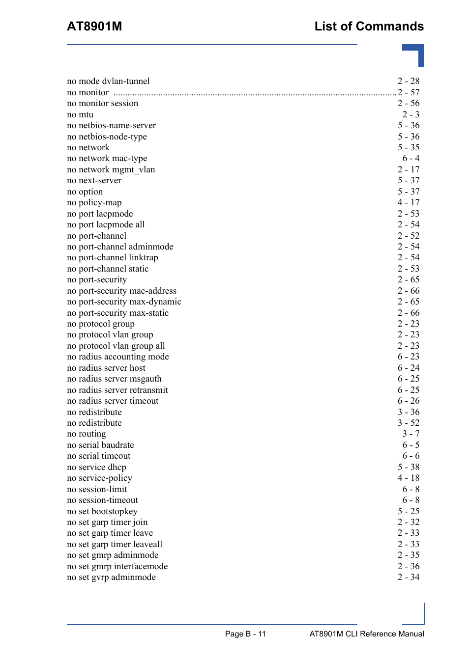 At8901m list of commands | Kontron AT8901M CLI User Manual | Page 303 / 313