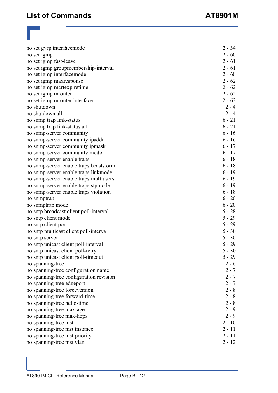 List of commands at8901m | Kontron AT8901M CLI User Manual | Page 304 / 313