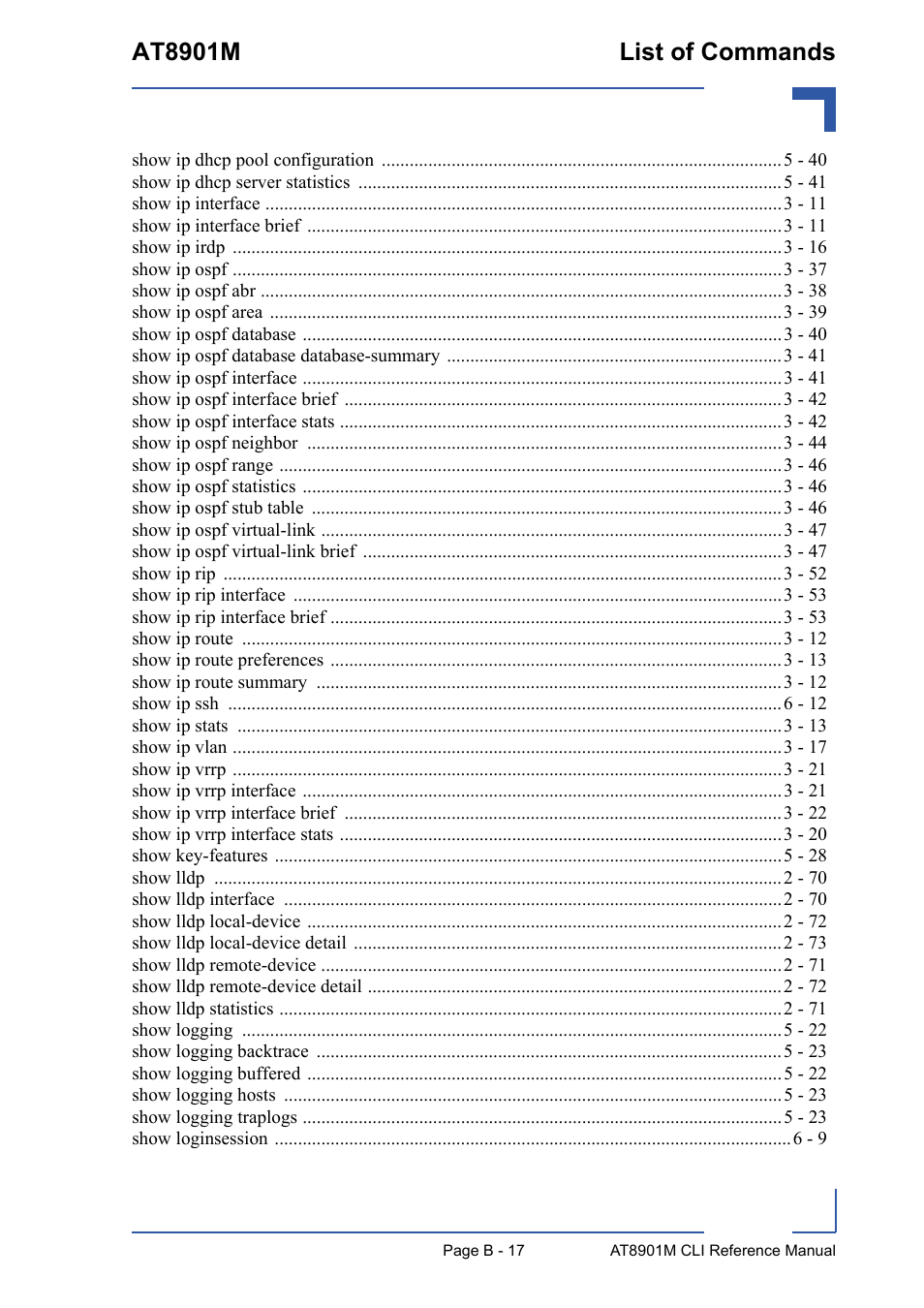 At8901m list of commands | Kontron AT8901M CLI User Manual | Page 309 / 313