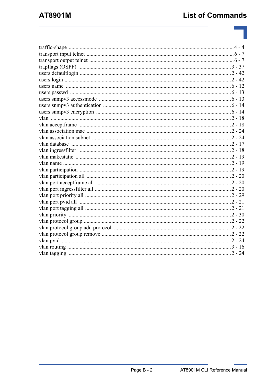 At8901m list of commands | Kontron AT8901M CLI User Manual | Page 313 / 313