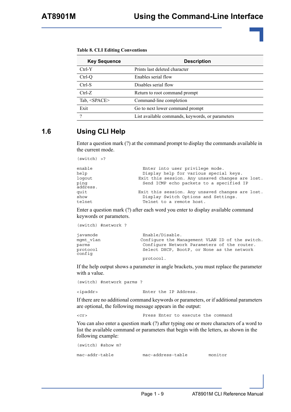 6 using cli help, 6 using cli help - 9, At8901m using the command-line interface | Kontron AT8901M CLI User Manual | Page 35 / 313