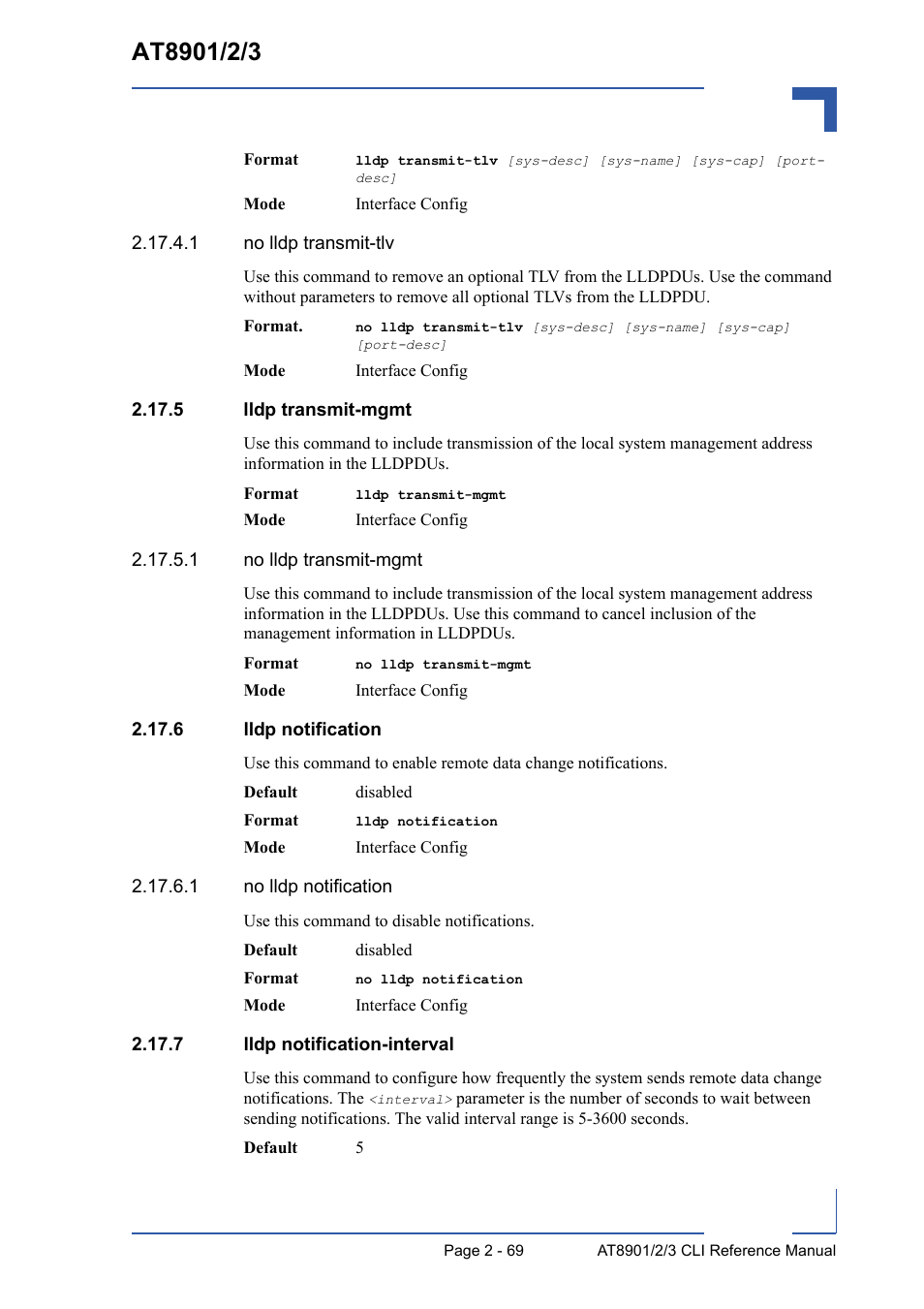 5 lldp transmit-mgmt, 6 lldp notification, 7 lldp notification-interval | Kontron AT8902 Full Size CLI User Manual | Page 103 / 304