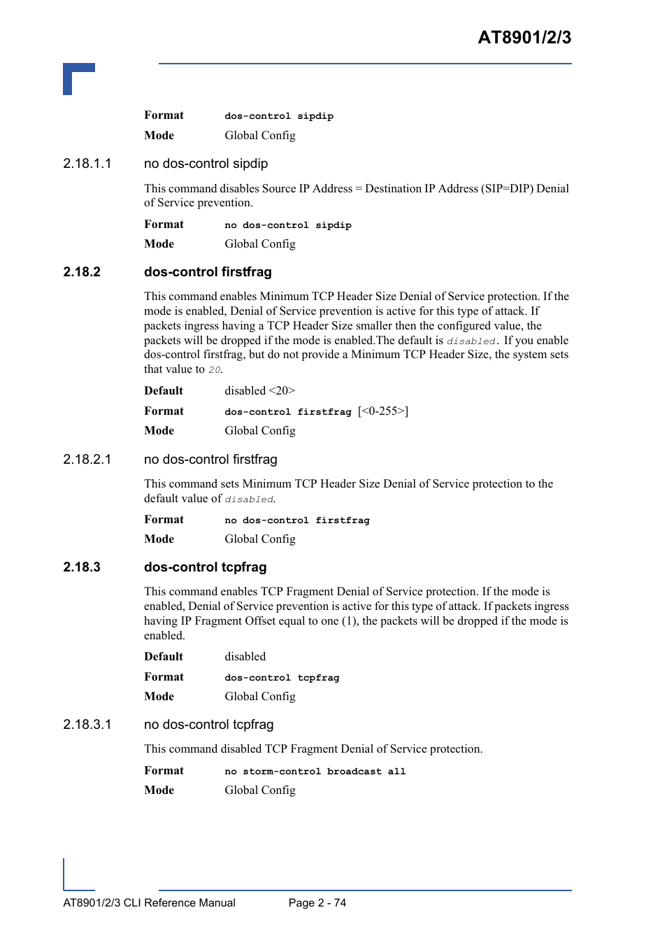 2 dos-control firstfrag, 3 dos-control tcpfrag | Kontron AT8902 Full Size CLI User Manual | Page 108 / 304