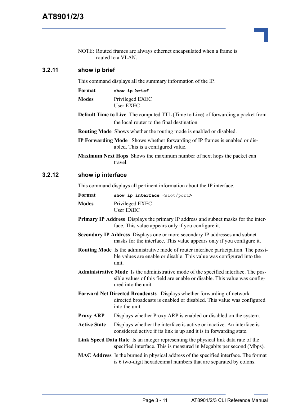 11 show ip brief, 12 show ip interface | Kontron AT8902 Full Size CLI User Manual | Page 123 / 304