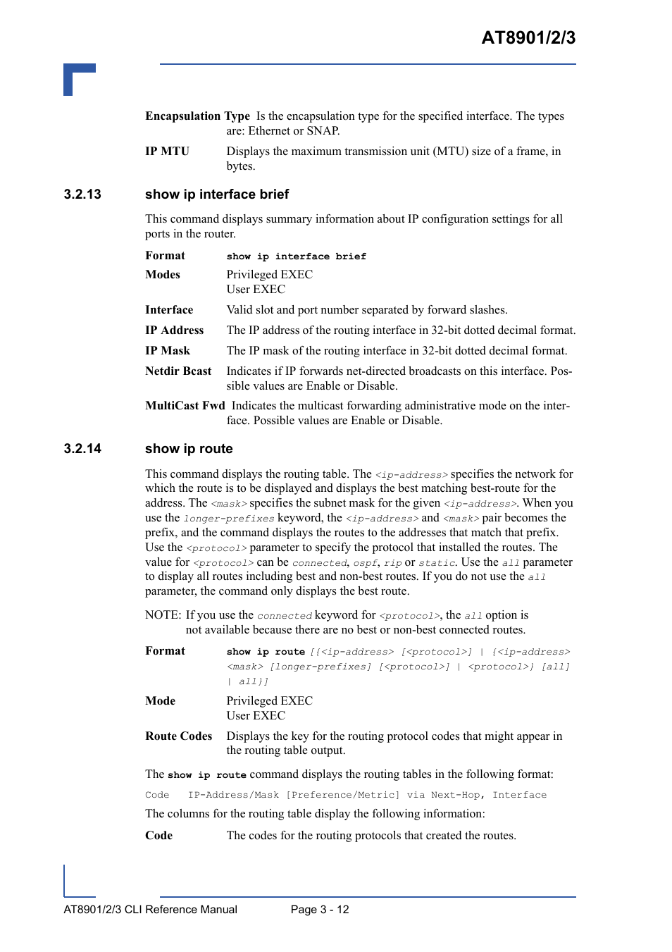 13 show ip interface brief, 14 show ip route | Kontron AT8902 Full Size CLI User Manual | Page 124 / 304