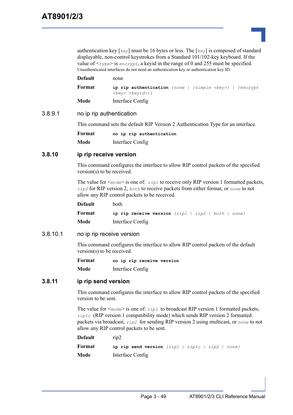 10 ip rip receive version, 11 ip rip send version | Kontron AT8902 Full Size CLI User Manual | Page 161 / 304