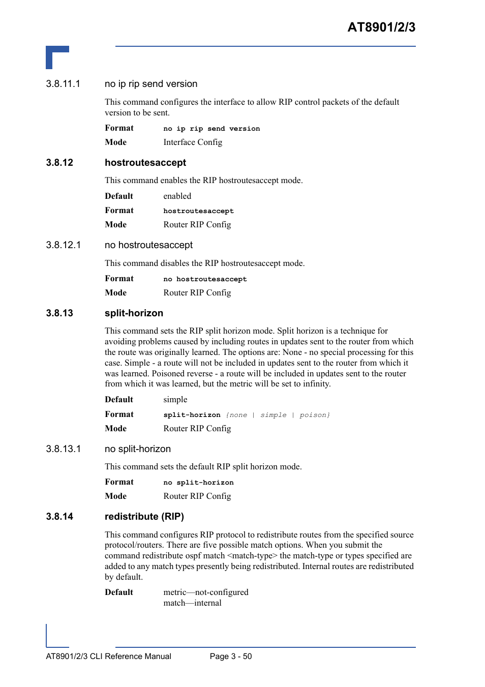 12 hostroutesaccept, 13 split-horizon, 14 redistribute (rip) | Kontron AT8902 Full Size CLI User Manual | Page 162 / 304