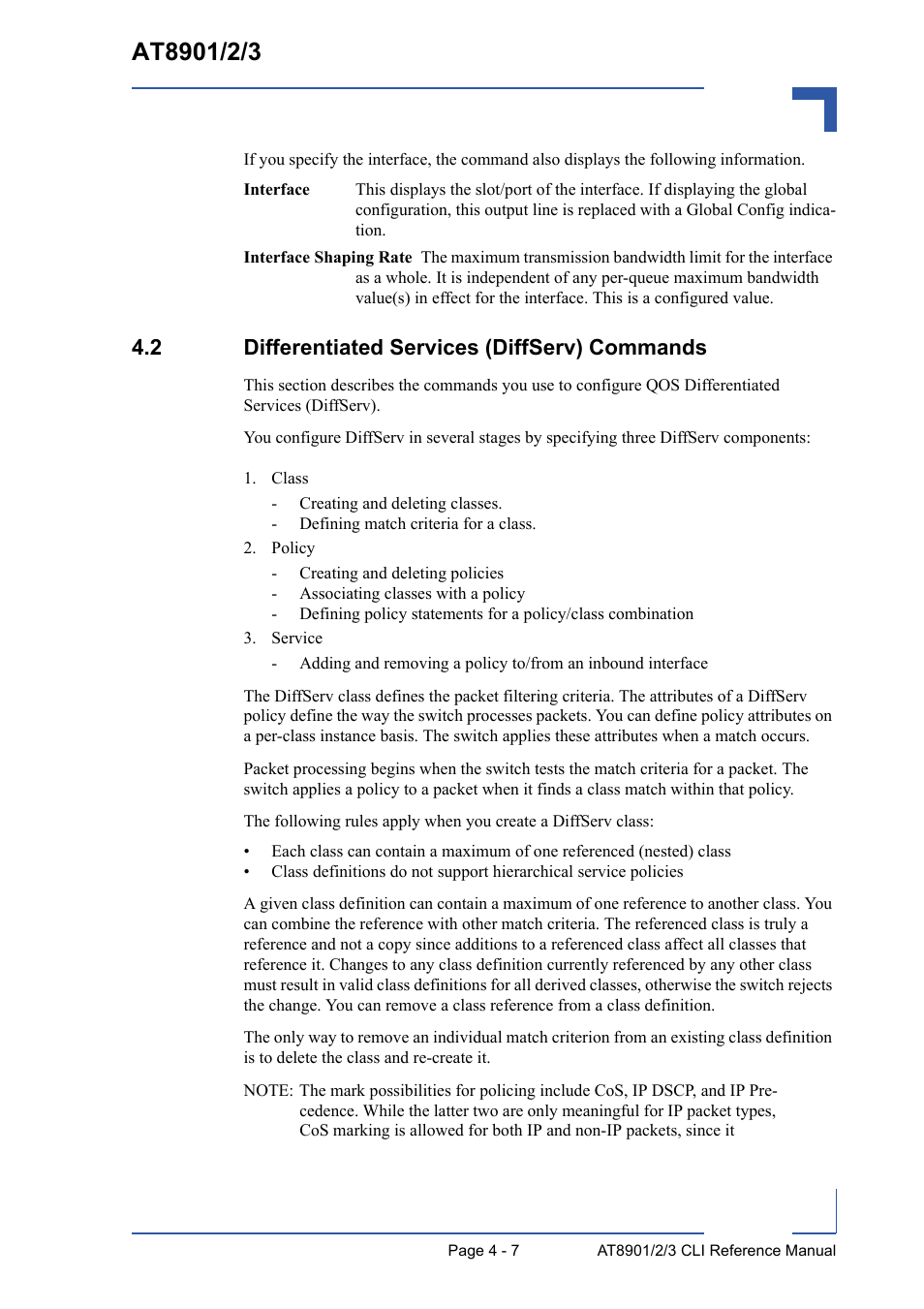 2 differentiated services (diffserv) commands, 2 differentiated services (diffserv) commands - 7 | Kontron AT8902 Full Size CLI User Manual | Page 171 / 304