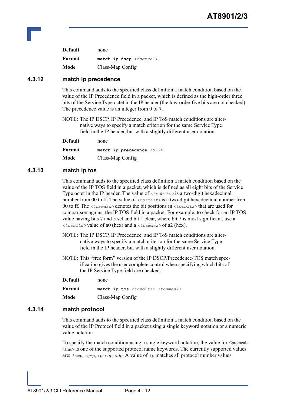 12 match ip precedence, 13 match ip tos, 14 match protocol | Kontron AT8902 Full Size CLI User Manual | Page 176 / 304