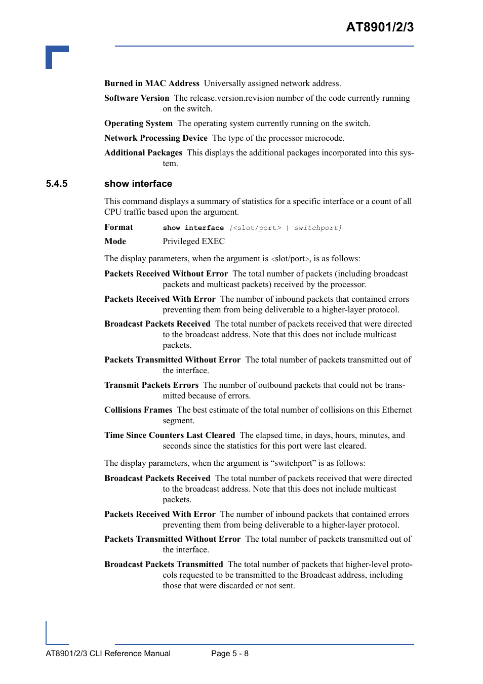 5 show interface, Show interface - 8 | Kontron AT8902 Full Size CLI User Manual | Page 204 / 304