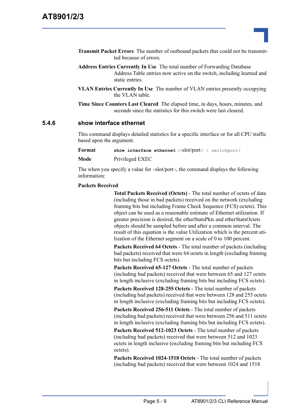 6 show interface ethernet, Show interface ethernet - 9 | Kontron AT8902 Full Size CLI User Manual | Page 205 / 304