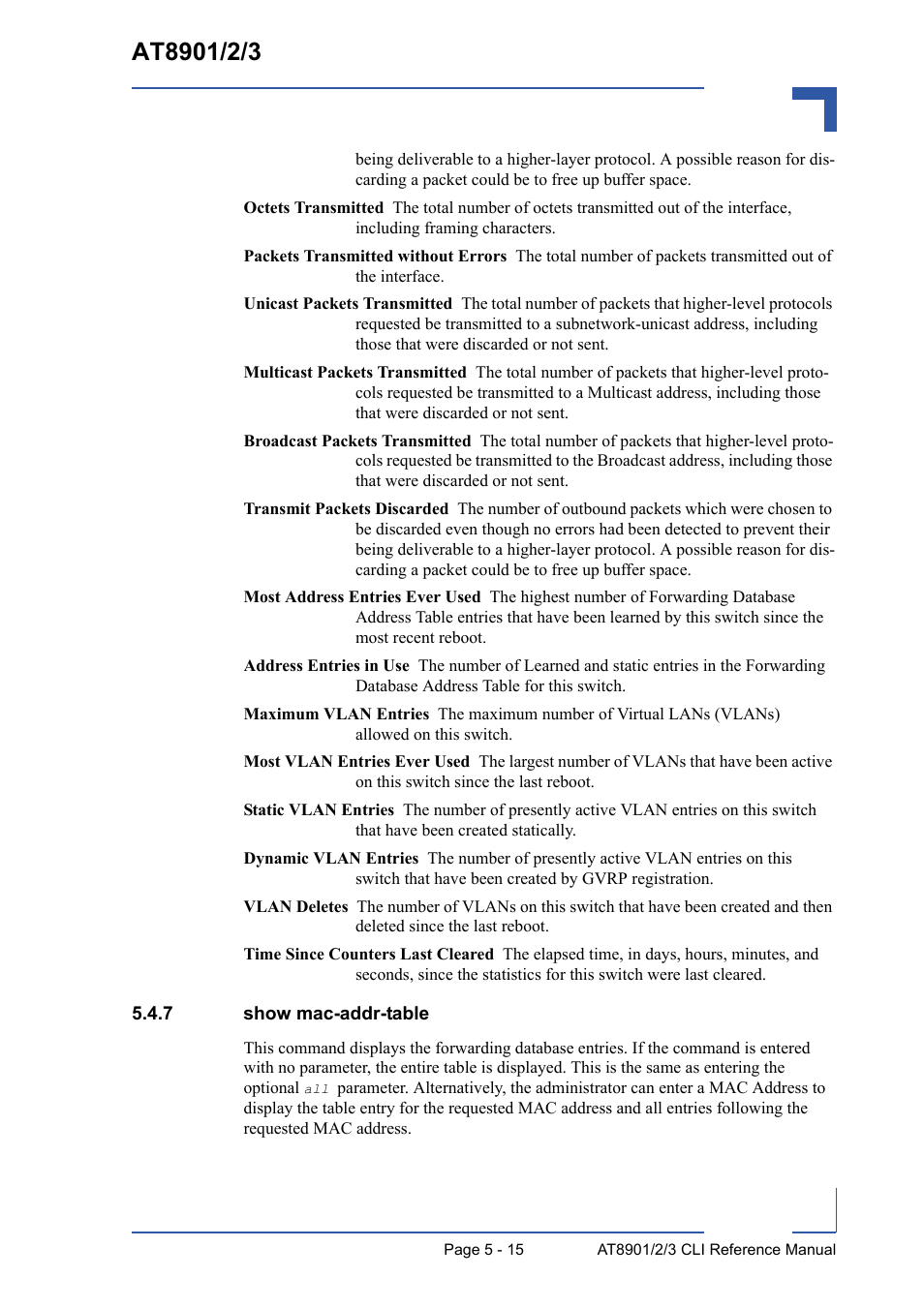 7 show mac-addr-table, Show mac-addr-table - 15 | Kontron AT8902 Full Size CLI User Manual | Page 211 / 304