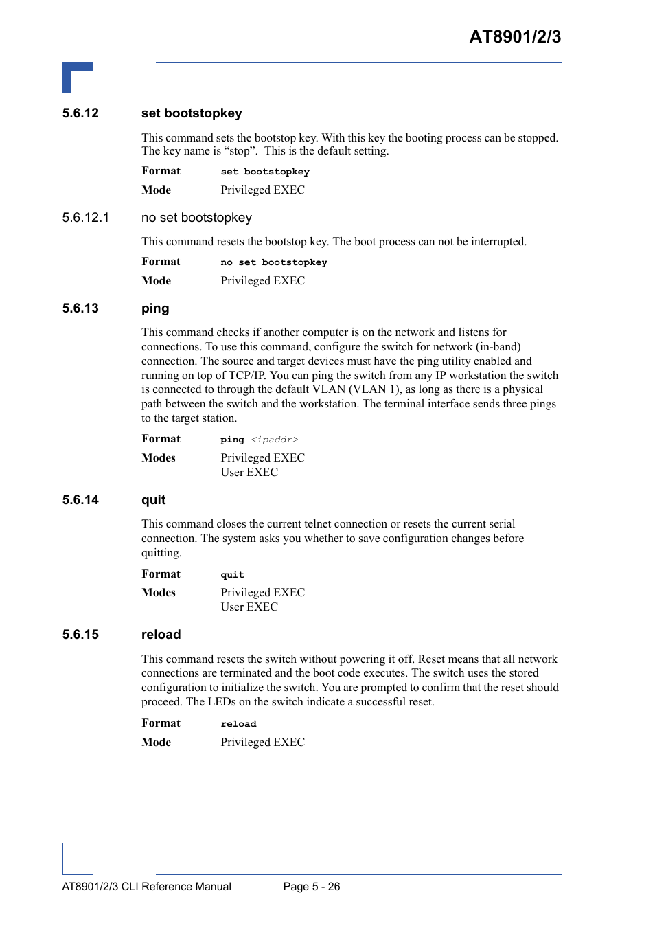 12 set bootstopkey, 13 ping, 14 quit | 15 reload | Kontron AT8902 Full Size CLI User Manual | Page 222 / 304