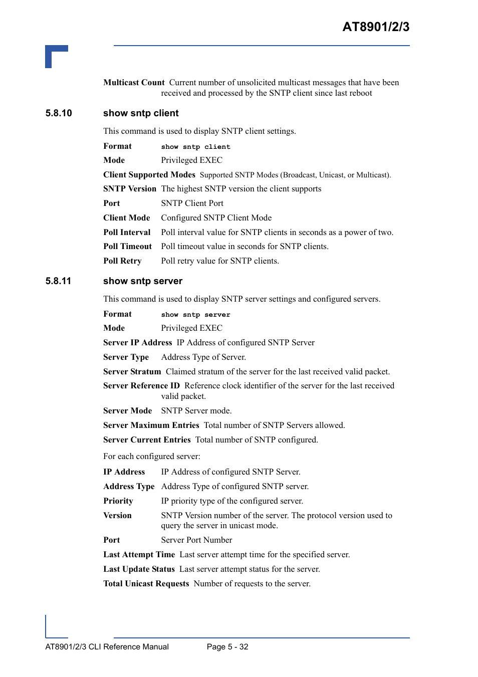 10 show sntp client, 11 show sntp server | Kontron AT8902 Full Size CLI User Manual | Page 228 / 304