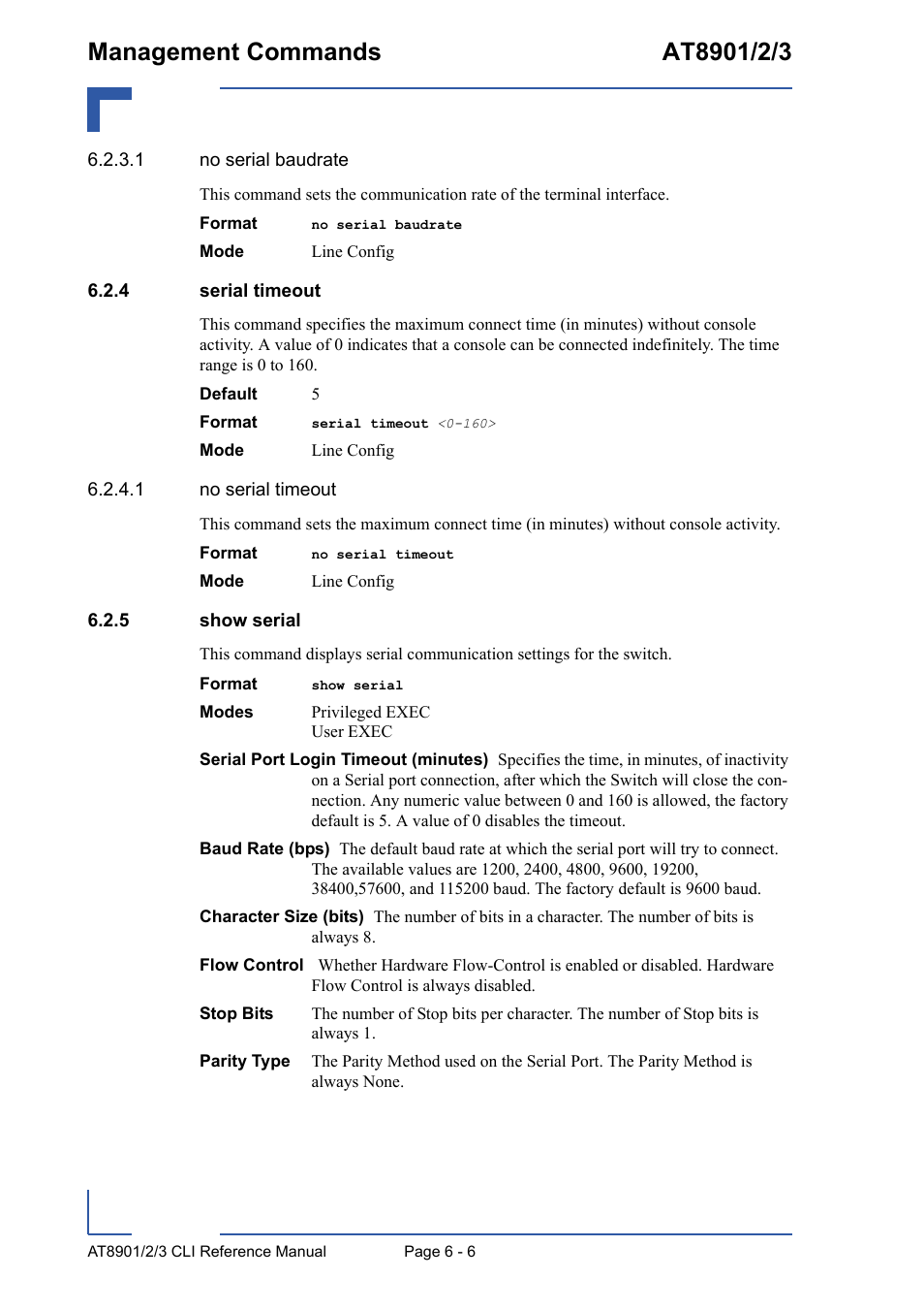 4 serial timeout, 5 show serial, Serial timeout - 6 | Show serial - 6 | Kontron AT8902 Full Size CLI User Manual | Page 246 / 304