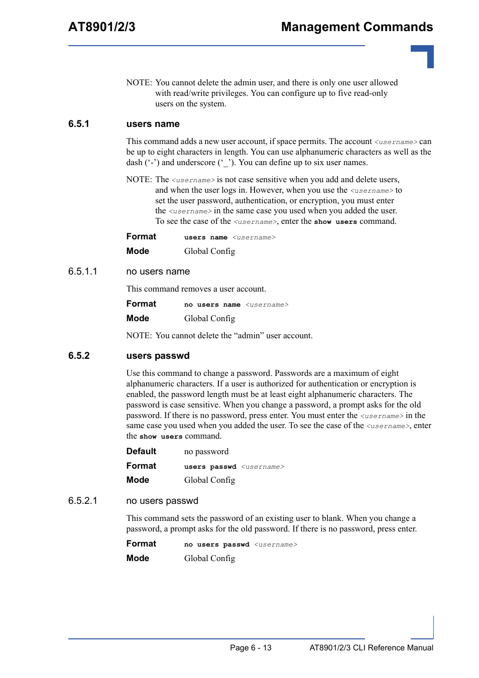 1 users name, 2 users passwd, Users name - 13 | Users passwd - 13 | Kontron AT8902 Full Size CLI User Manual | Page 253 / 304