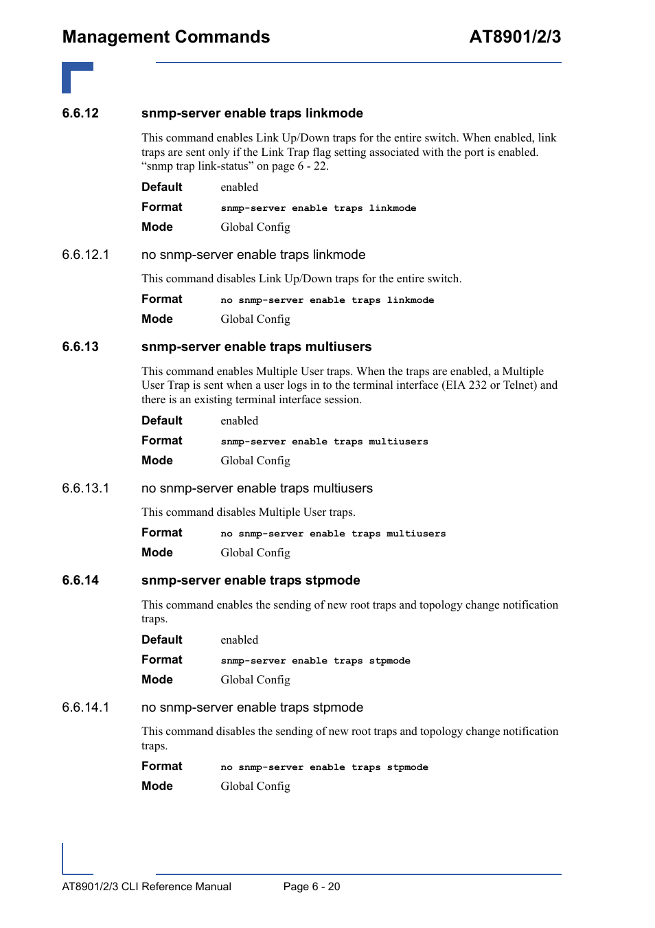 12 snmp-server enable traps linkmode, 13 snmp-server enable traps multiusers, 14 snmp-server enable traps stpmode | Kontron AT8902 Full Size CLI User Manual | Page 260 / 304