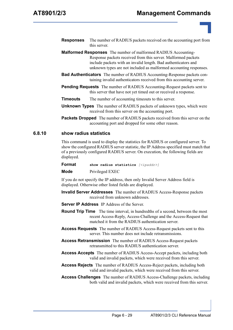 10 show radius statistics, 10 show radius statistics - 29 | Kontron AT8902 Full Size CLI User Manual | Page 269 / 304