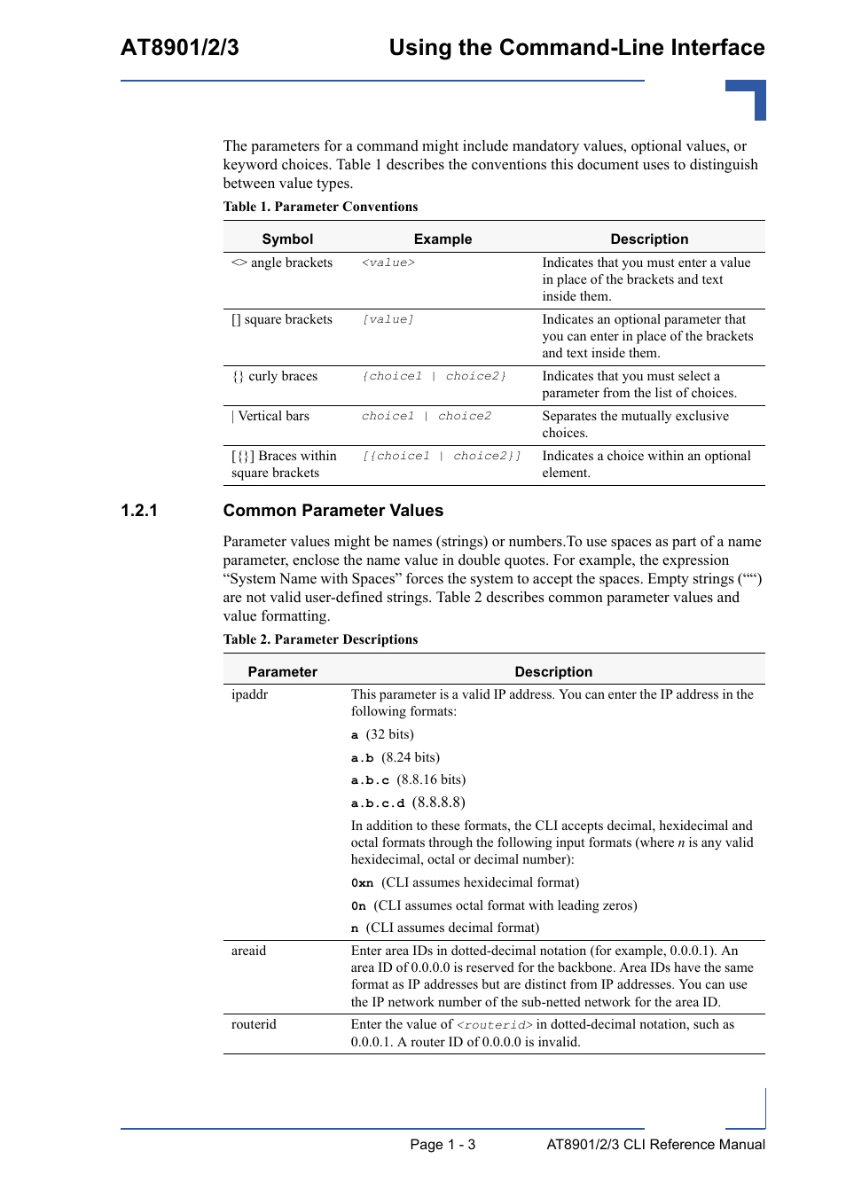 1 common parameter values, Common parameter values - 3 | Kontron AT8902 Full Size CLI User Manual | Page 27 / 304