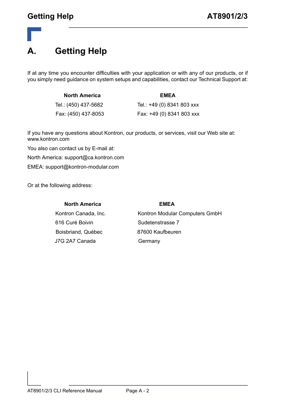 A. getting help | Kontron AT8902 Full Size CLI User Manual | Page 280 / 304