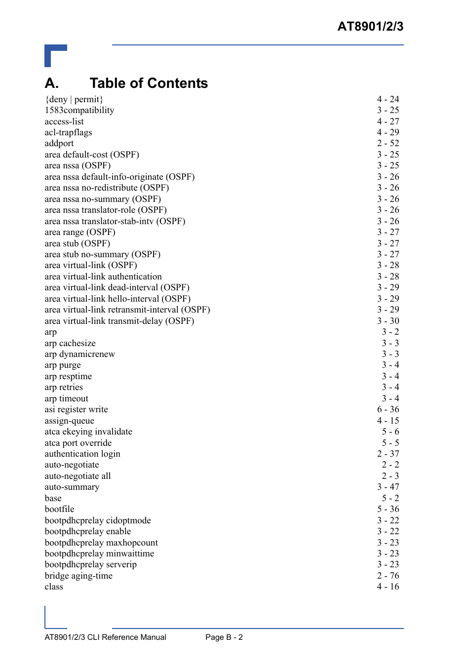 A. table of contents | Kontron AT8902 Full Size CLI User Manual | Page 286 / 304