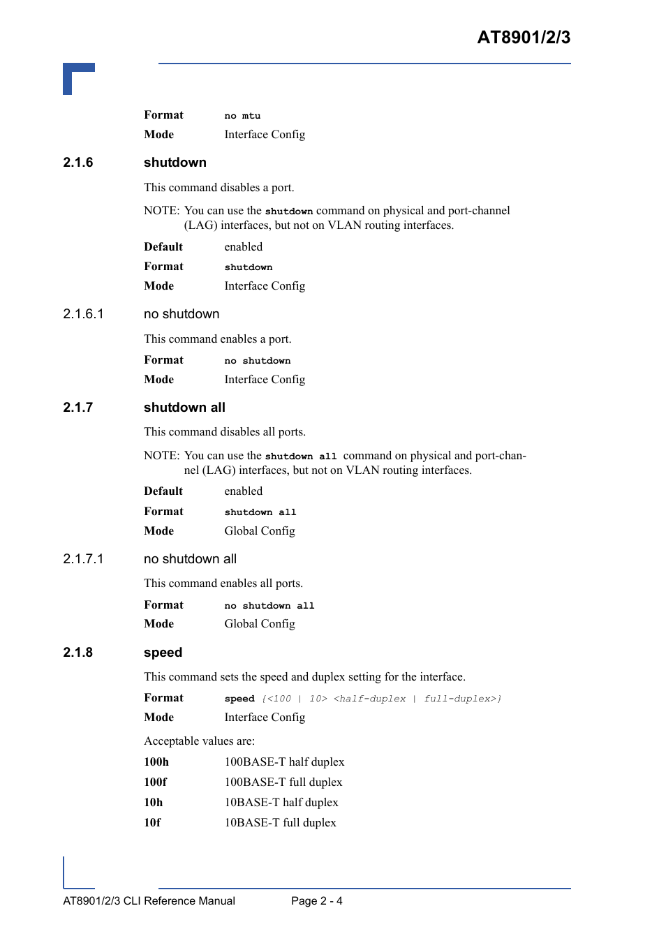 6 shutdown, 7 shutdown all, 8 speed | Shutdown - 4, Shutdown all - 4, Speed - 4 | Kontron AT8902 Full Size CLI User Manual | Page 38 / 304