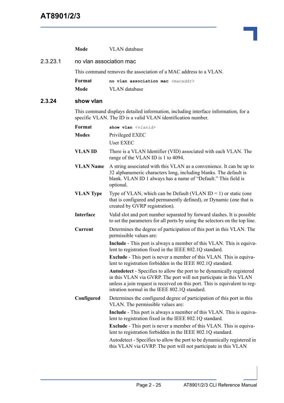 24 show vlan, 24 show vlan - 25 | Kontron AT8902 Full Size CLI User Manual | Page 59 / 304