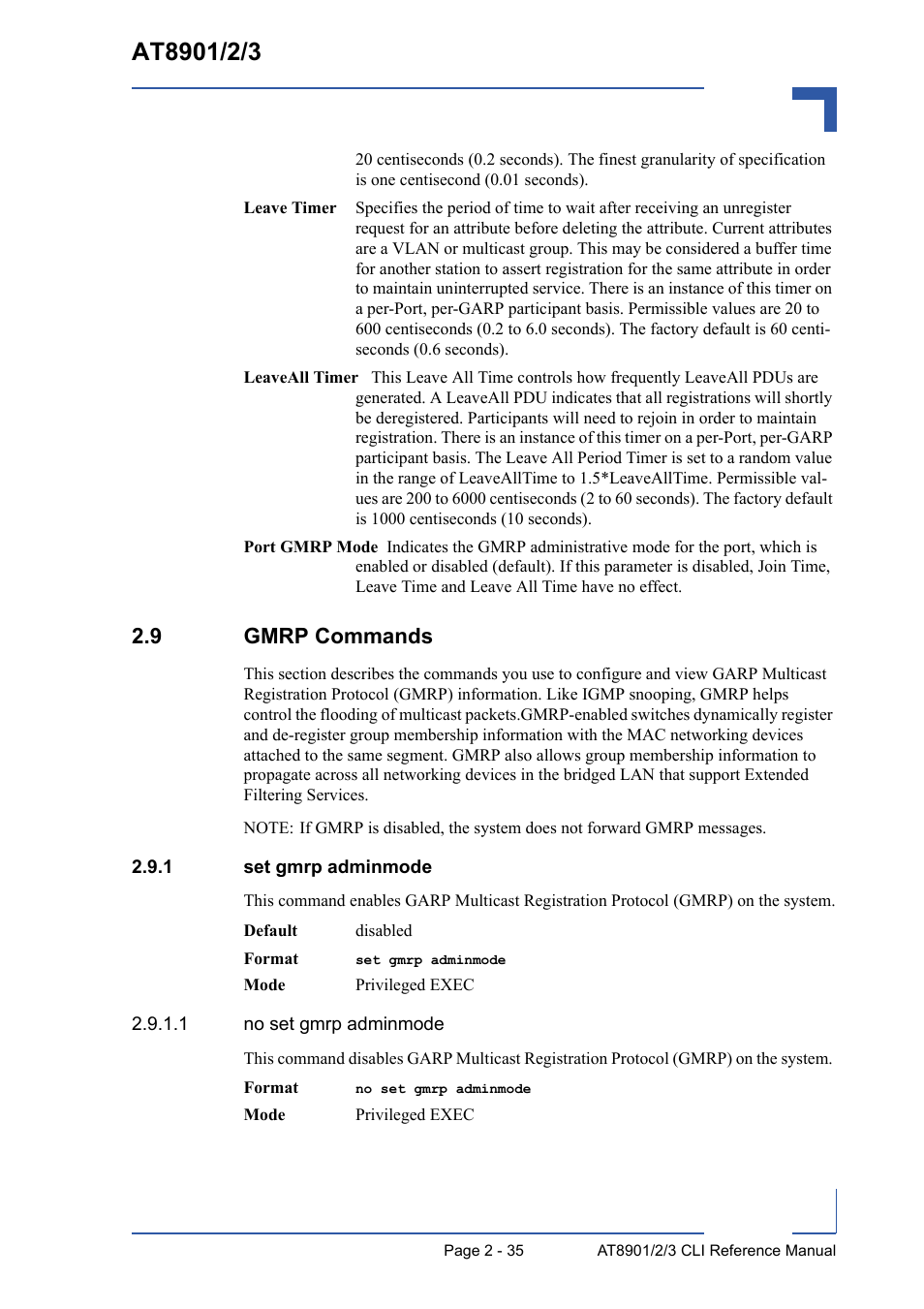 9 gmrp commands, 1 set gmrp adminmode, 9 gmrp commands - 35 | Set gmrp adminmode - 35 | Kontron AT8902 Full Size CLI User Manual | Page 69 / 304