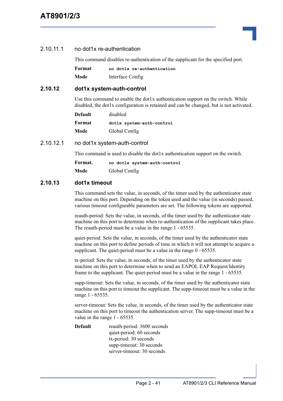 12 dot1x system-auth-control, 13 dot1x timeout | Kontron AT8902 Full Size CLI User Manual | Page 75 / 304